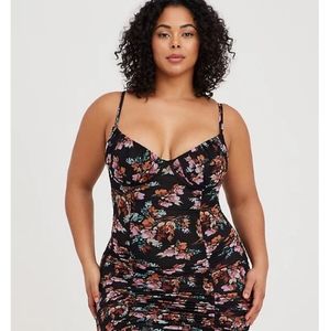 Floral mesh drawstring chemise NWT